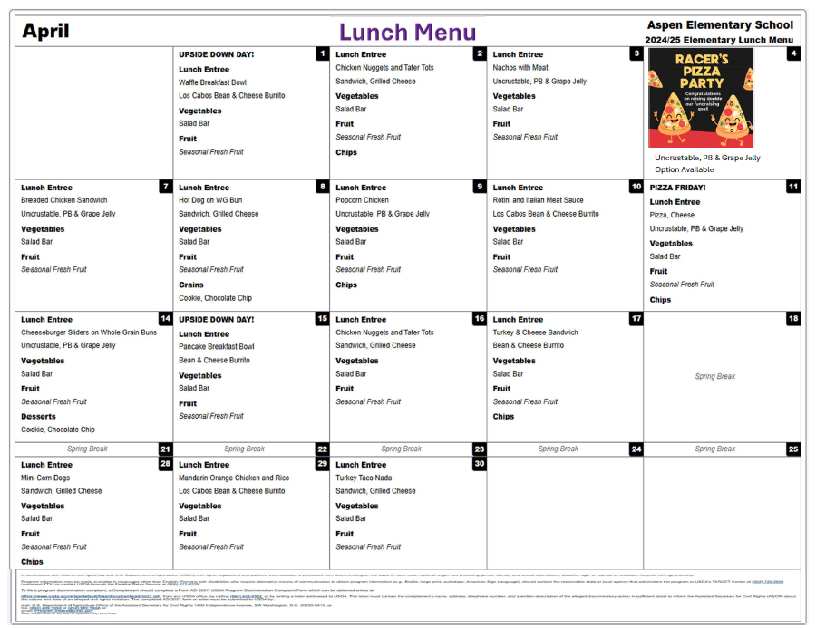 March Lunch Menu